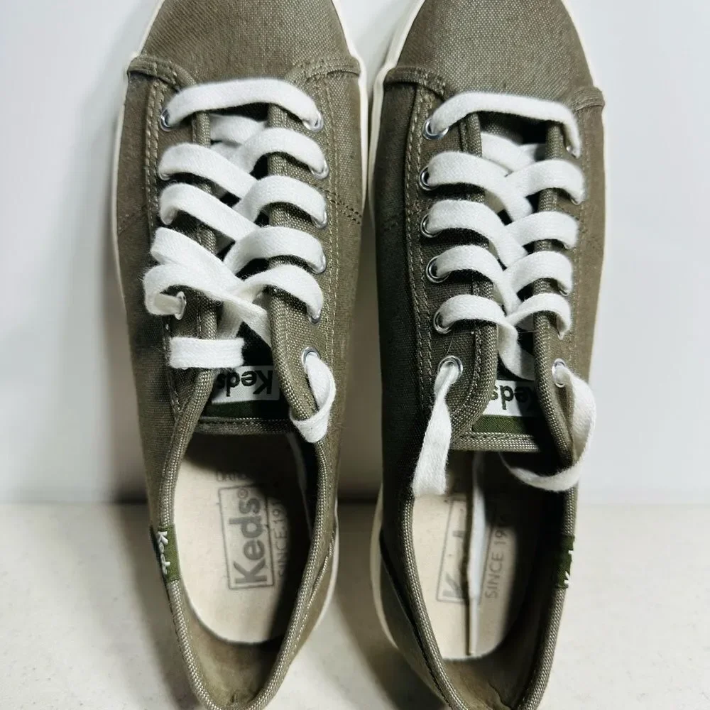 Keds Taupe Canvas Sneakers with White Accents size 7,5